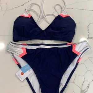 Navy, melon, white bikini